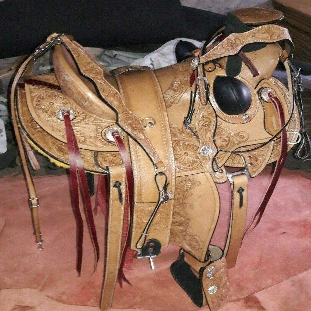 Leather Ride Western Heavy Duty Wade Ranch Roper Saddle with Head Stall Breast Collar, 15 INCHES SEAT