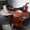 Leather Ride Western Barrel Racing Saddle with Antique Finish and Matching Headstall & Breastplate view 1