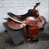 Leather Ride Western Barrel Racing Saddle with Antique Finish and Matching Headstall & Breastplate view 2