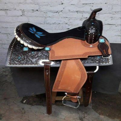 Leather Ride Western Barrel Racing Saddle with Matching Headstall & Breastplate