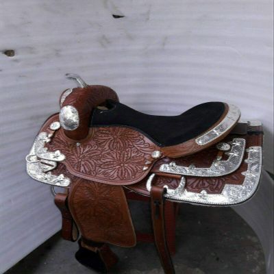 Leather Ride Western Fully Show Saddle with Silver Corner Canchos & Saddle Pad