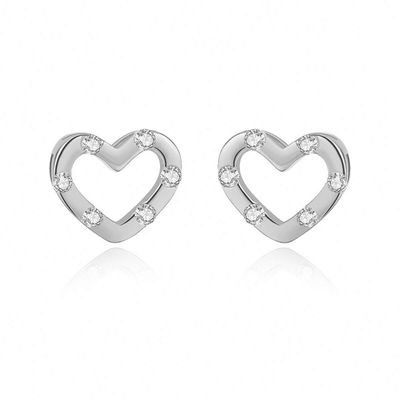 WYRKYP Earrings S925 Sterling Sier Earrings Stylish Geometry Open Heart Shape Stud Earrings Set with Cubic Zirconia Gemstone Earrings Hypoallergenic Earrings Unique Gift for Women,Sier