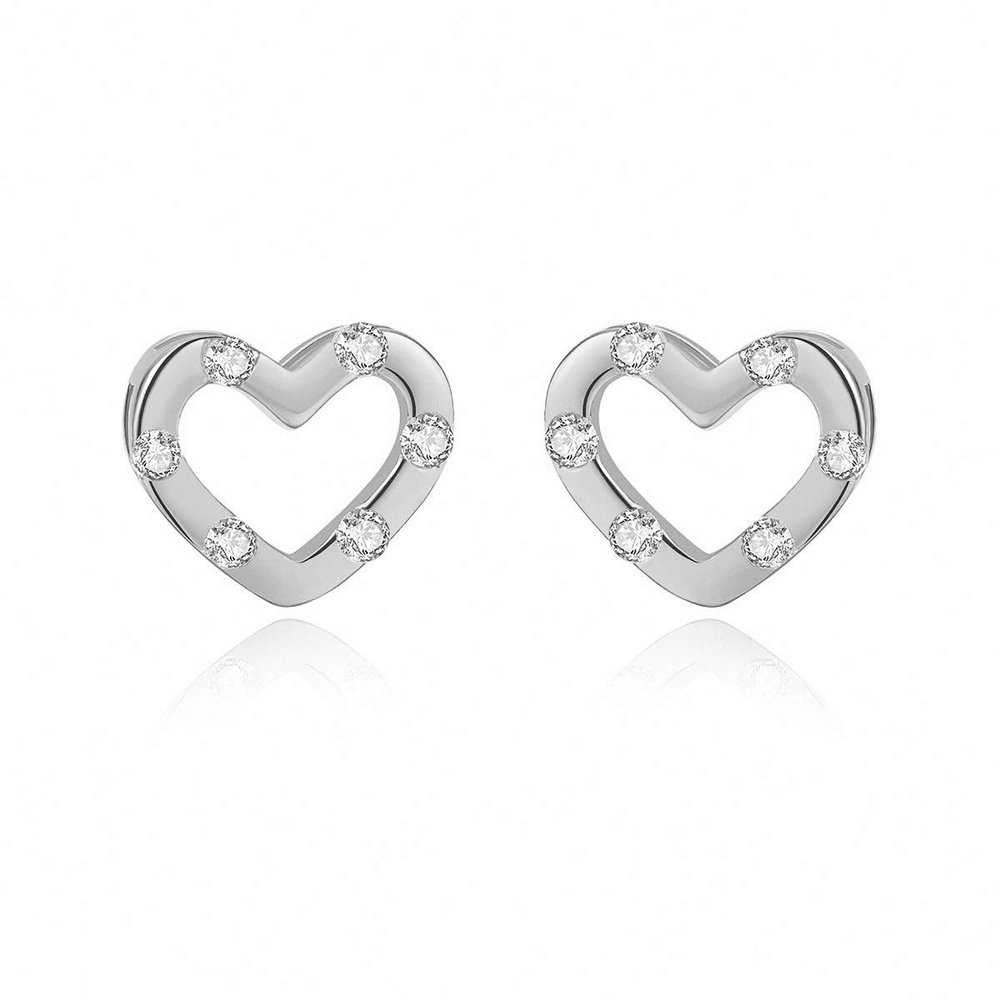 WYRKYP Earrings S925 Sterling Sier Earrings Stylish Geometry Open Heart Shape Stud Earrings Set with Cubic Zirconia Gemstone Earrings Hypoallergenic Earrings Unique Gift for Women,Sier