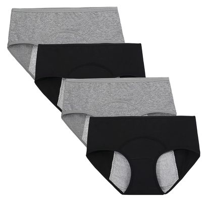 Kissecret Teenager Girl's Breathable Cotton Period Panties Pack of 4pcs Menstrual Heavy Flow Leak-Proof Underwear Briefs (Small, 2Black&2Gray)