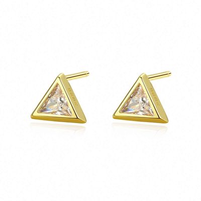 WYRKYP Earrings S925 Sterling Sier Earrings Simple and Stylish Triangle Inlaid Cubic Zirconia Stud Earrings Personality Temperament Jewellery Gift for Women and Girls,Gold