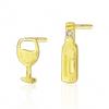 WYRKYP Earrings S925 Sterling Earrings Wine Glasses and Bottles Asymmetrical Stud Earrings Personality Temperament Jewellery for Women and Girls Two Earrings Different in Style,Gold view 1