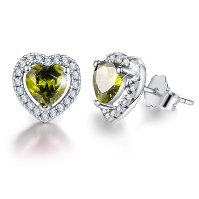 WYRKYP Earrings18K Gold Plating 925 Sterling Sier Birthstone Love Heart Stud Earrings Cubic Zirconia Hypoallergenic Earrings Birthday Gift for Women and Girls,August-Perldot