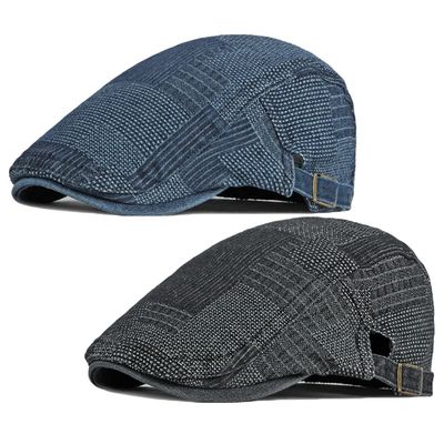 2 Pack Mens Denim Cotton Newsboy Cap Ivy Gatsby Driving Hunting Cabbie Hats (K)