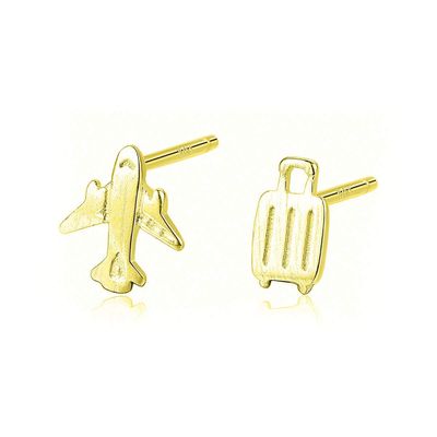 WYRKYP Earrings S925 Sterling Sier Earrings Small Aeroplane Asymmetric Stud Earrings Personality Temperament Jewellery for Women and Girls Two Earrings Different in Style,Gold