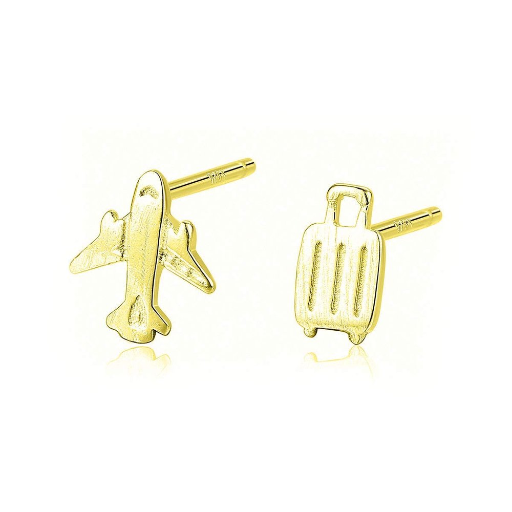 WYRKYP Earrings S925 Sterling Sier Earrings Small Aeroplane Asymmetric Stud Earrings Personality Temperament Jewellery for Women and Girls Two Earrings Different in Style,Gold