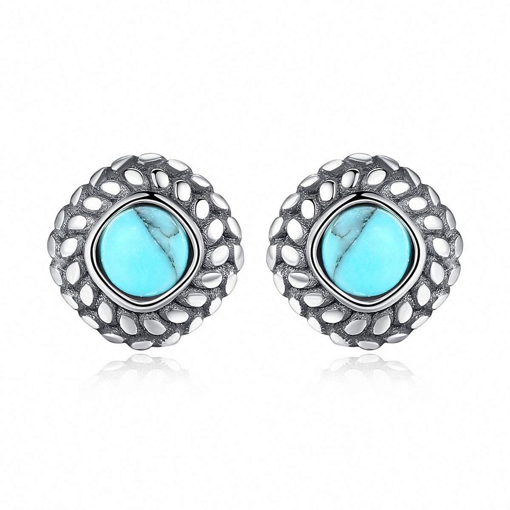 WYRKYP Earrings S925 Sterling Sier Earrings Simple and Stylish Geometry Shape Turquoise Gemstone Stud Earrings Hypoallergenic Earrings Personality Temperament Jewellery Gift for Women