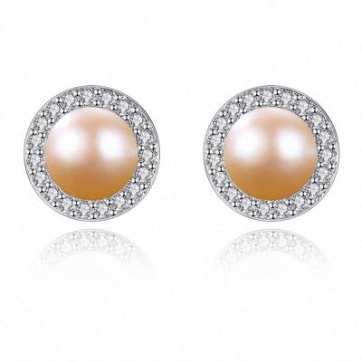 WYRKYP Earrings S925 Sterling Sier Earrings Stylish Gold Plated White Gold Stud Earrings Set with AAA+ Cubic Zirconia and Natural Pearl Earrings Gift for Women, Multiple Colours to Choose from,Pink
