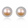 WYRKYP Earrings S925 Sterling Sier Earrings Stylish Gold Plated White Gold Stud Earrings Set with AAA+ Cubic Zirconia and Natural Pearl Earrings Gift for Women, Multiple Colours to Choose from,Pink view 1