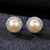 WYRKYP Earrings S925 Sterling Sier Earrings Stylish Gold Plated White Gold Stud Earrings Set with AAA+ Cubic Zirconia and Natural Pearl Earrings Gift for Women, Multiple Colours to Choose from,Pink view 4