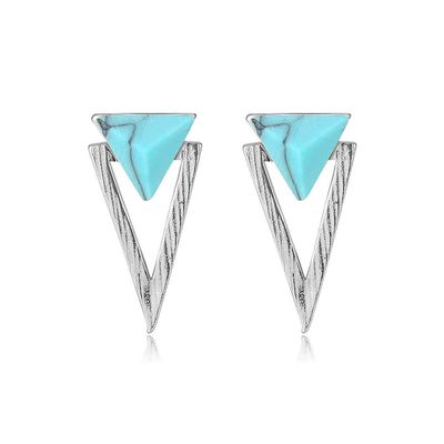 WYRKYP Earrings S925 Sterling Sier Earrings Stylish Geometry Triangle Shape Stud Earrings Set with Turquoise Gemstone Earrings Unique Jewellery Gift for Women,Sier