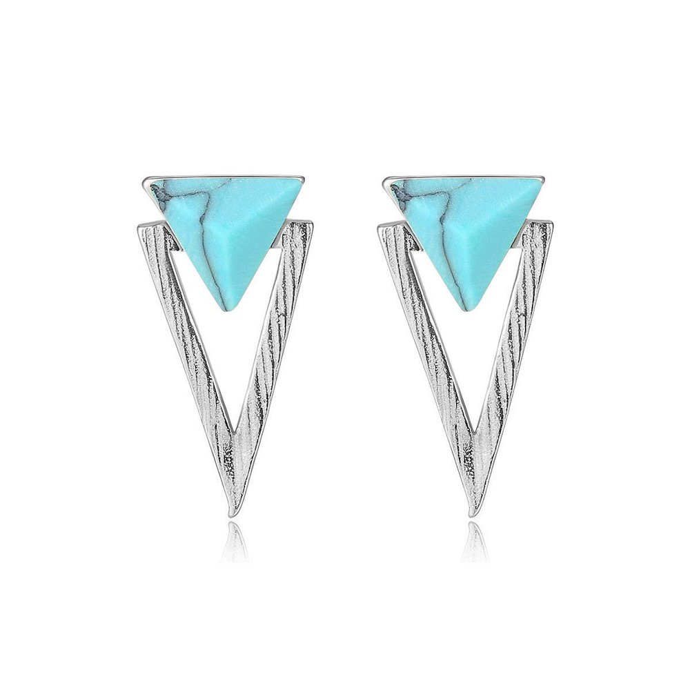 WYRKYP Earrings S925 Sterling Sier Earrings Stylish Geometry Triangle Shape Stud Earrings Set with Turquoise Gemstone Earrings Unique Jewellery Gift for Women,Sier