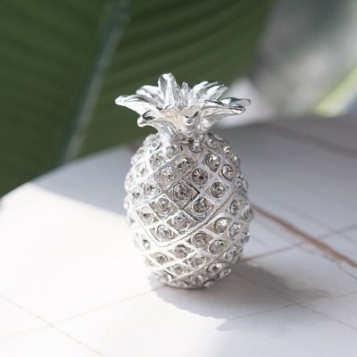 LONGSHENG - SINCE 2001 - Handcrafted Silver Pineapple Trinket Box Jeweled New Lovely Fruit Jewelry Box Gifts