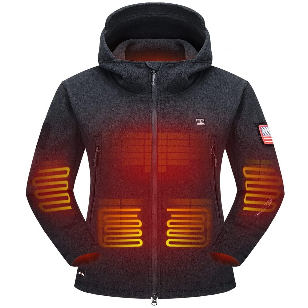 DEWBU Heated Jacket Polar Fleece Heating Hoodie for Women, Black L