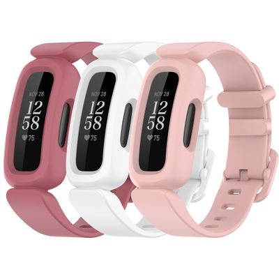 FitTurn Compatible with Fitbit Ace 3 bands Kids Replacement Silicone Colorful Rubber Adjustable Sport Bands Accessories for Ace 3 Activity Tracker for Kids 6+ (LPink,Red,White)