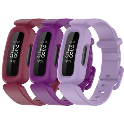 FitTurn Compatible with Fitbit Ace 3 bands Kids Replacement Silicone Colorful Rubber Adjustable Sport Bands Accessories for Ace 3 Activity Tracker for Kids 6+ (WineRed,GPurple,LPurple)