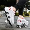 Double-Row Deform Wheel Automatic Walking Shoes Invisible Deformation Roller Skate 2 in 1 Removable Pulley Skates Skating Rollerskates Outdoor Parkour Shoes with Wheels for Girls Boys,Red,US 7 view 3