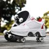 Double-Row Deform Wheel Automatic Walking Shoes Invisible Deformation Roller Skate 2 in 1 Removable Pulley Skates Skating Rollerskates Outdoor Parkour Shoes with Wheels for Girls Boys,Red,US 7 view 4