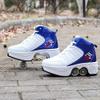 Double-Row Deform Wheel Automatic Walking Shoes Invisible Deformation Roller Skate 2 in 1 Removable Pulley Skates Skating Rollerskates Outdoor Parkour Shoes with Wheels for Girls Boys,Bright White,US view 2