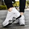 Double-Row Deform Wheel Automatic Walking Shoes Invisible Deformation Roller Skate 2 in 1 Removable Pulley Skates Skating Rollerskates Outdoor Parkour Shoes with Wheels for Girls Boys,White Silver,US view 2