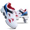 Double-Row Deform Wheel Automatic Walking Shoes Invisible Deformation Roller Skate 2 in 1 Removable Pulley Skates Skating Rollerskates Outdoor Parkour Shoes with Wheels for Girls Boys,White Blue,US 8 view 1