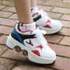 Double-Row Deform Wheel Automatic Walking Shoes Invisible Deformation Roller Skate 2 in 1 Removable Pulley Skates Skating Rollerskates Outdoor Parkour Shoes with Wheels for Girls Boys,White Blue,US 8 view 2