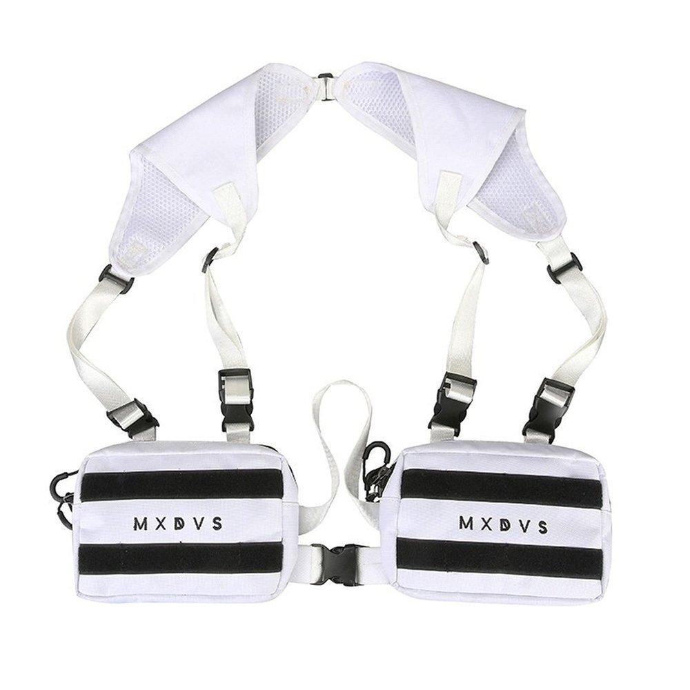 Holanew Unisex Black Chest Rig Bag Streetwear Tactical Vest Hip-hop Chest Bags Fashion Tactics Waist Pack Woman Functional Square Bag(White)