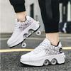 Double-Row Deform Wheel Automatic Walking Shoes Invisible Deformation Roller Skate 2 in 1 Removable Pulley Skates Skating Rollerskates Outdoor Parkour Shoes with Wheels for Girls Boys,White Flower,US view 4