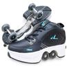 Double-Row Deform Wheel Automatic Walking Shoes Invisible Deformation Roller Skate 2 in 1 Removable Pulley Skates Skating Rollerskates Outdoor Parkour Shoes with Wheels for Girls Boys,Black,US 7 view 1
