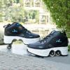 Double-Row Deform Wheel Automatic Walking Shoes Invisible Deformation Roller Skate 2 in 1 Removable Pulley Skates Skating Rollerskates Outdoor Parkour Shoes with Wheels for Girls Boys,Black,US 7 view 2
