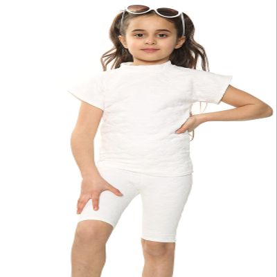 Aelstores Girls Cycling Shorts Set Quilted High Neck Top Summer Outfit Cap Sleeve White