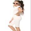Aelstores Girls Cycling Shorts Set Quilted High Neck Top Summer Outfit Cap Sleeve White view 2