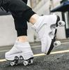 Double-Row Deform Wheel Automatic Walking Shoes Invisible Deformation Roller Skate 2 in 1 Removable Pulley Skates Skating Rollerskates Outdoor Parkour Shoes with Wheels for Girls Boys,White high,US 6 view 2