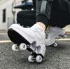 Double-Row Deform Wheel Automatic Walking Shoes Invisible Deformation Roller Skate 2 in 1 Removable Pulley Skates Skating Rollerskates Outdoor Parkour Shoes with Wheels for Girls Boys,White high,US 6 view 4