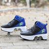 Double-Row Deform Wheel Automatic Walking Shoes Invisible Deformation Roller Skate 2 in 1 Removable Pulley Skates Skating Rollerskates Outdoor Parkour Shoes with Wheels for Girls Boys,Bright Black,US view 2