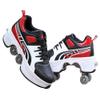 Double-Row Deform Wheel Automatic Walking Shoes Invisible Deformation Roller Skate 2 in 1 Removable Pulley Skates Skating Rollerskates Outdoor Parkour Shoes with Wheels for Girls Boys,Red Black,US 9 view 1