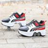 Double-Row Deform Wheel Automatic Walking Shoes Invisible Deformation Roller Skate 2 in 1 Removable Pulley Skates Skating Rollerskates Outdoor Parkour Shoes with Wheels for Girls Boys,Red Black,US 9 view 2