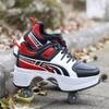 Double-Row Deform Wheel Automatic Walking Shoes Invisible Deformation Roller Skate 2 in 1 Removable Pulley Skates Skating Rollerskates Outdoor Parkour Shoes with Wheels for Girls Boys,Red Black,US 9 view 3