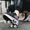 Double-Row Deform Wheel Automatic Walking Shoes Invisible Deformation Roller Skate 2 in 1 Removable Pulley Skates Skating Rollerskates Outdoor Parkour Shoes with Wheels for Girls Boys ,Black powder,US view 2