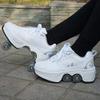 Double-Row Deform Wheel Automatic Walking Shoes Invisible Deformation Roller Skate 2 in 1 Removable Pulley Skates Skating Rollerskates Outdoor Parkour Shoes with Wheels for Girls Boys,Silver,US 6 view 3