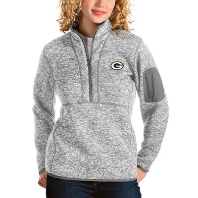 Antigua Women's Gray Green Bay Packers Fortune Half-Zip Pullover Jacket