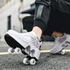 Double-Row Deform Wheel Automatic Walking Shoes Invisible Deformation Roller Skate 2 in 1 Removable Pulley Skates Skating Rollerskates Outdoor Parkour Shoes with Wheels for Girls Boys ,White flower,US view 3