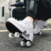 Double-Row Deform Wheel Automatic Walking Shoes Invisible Deformation Roller Skate 2 in 1 Removable Pulley Skates Skating Rollerskates Outdoor Parkour Shoes with Wheels for Girls Boys,White high,US 8 view 4