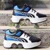 Double-Row Deform Wheel Automatic Walking Shoes Invisible Deformation Roller Skate 2 in 1 Removable Pulley Skates Skating Rollerskates Outdoor Parkour Shoes with Wheels for Girls Boys,Blue Black,US 7 view 4
