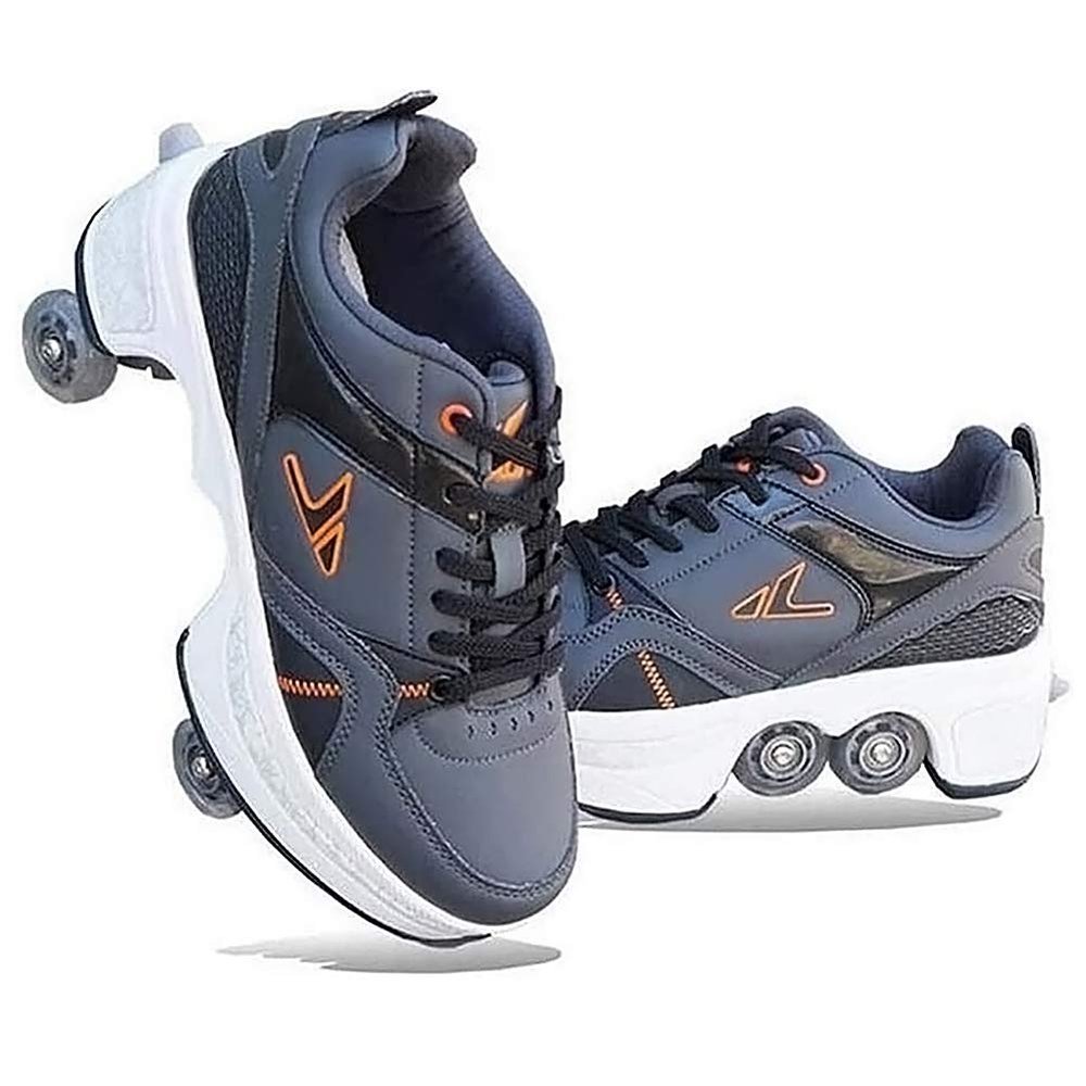 Double-Row Deform Wheel Automatic Walking Shoes Invisible Deformation Roller Skate 2 in 1 Removable Pulley Skates Skating Rollerskates Outdoor Parkour Shoes with Wheels for Girls Boys,Light Black,US
