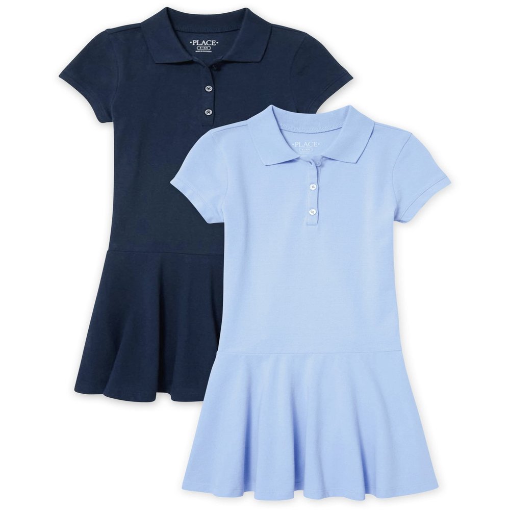 The Children's Place Girls Short Sleeve Picque Polo Dress, Lt Blue/Tidal 2 Pack, X-Small